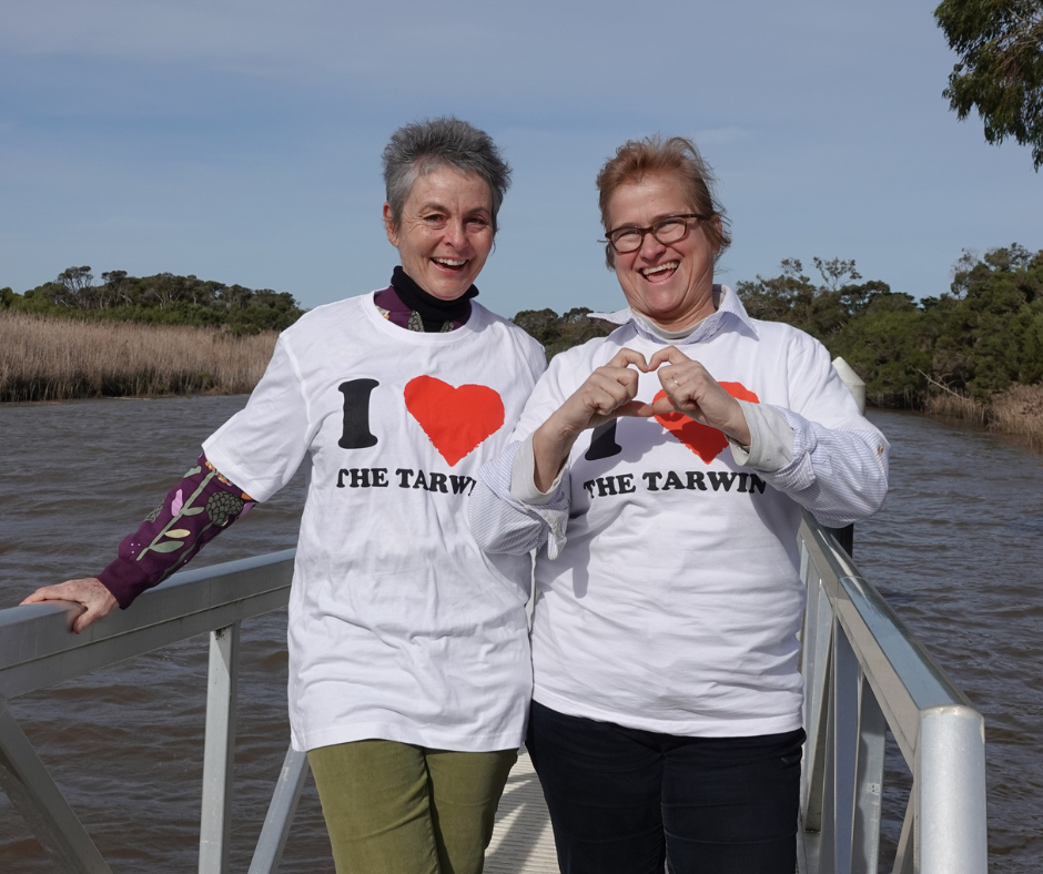 Two women wearing I Love Tarwin t-shirts